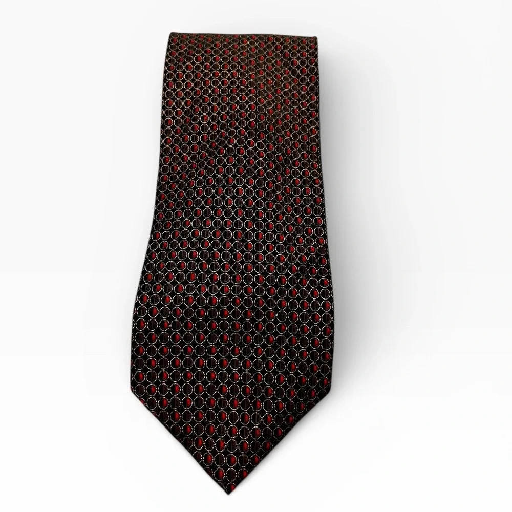 Vintage DiMoggio‎ Red Black Mens X-Long Pure 100% Silk Geometric Pattern Tie